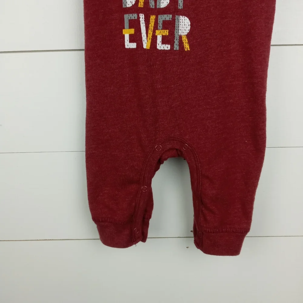Cat & Jack boys size 0-3 mos coolest baby ever hooded romper burgundy letters